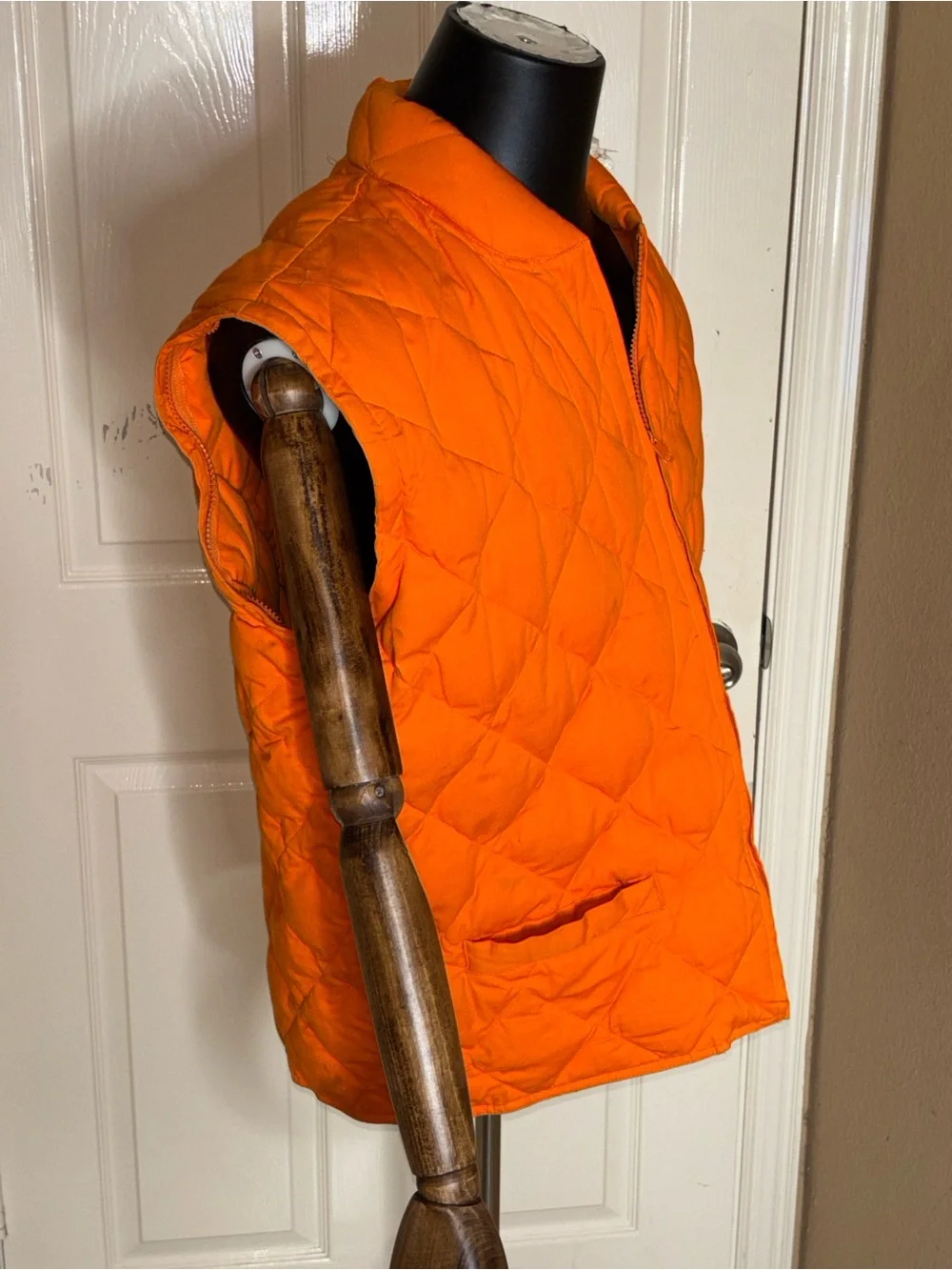 Vintage J Crew Men's Quilted Down Convertible  Jacket Vest Orange Large